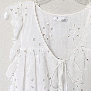 Zara TRF White Eyelet Ruffle Top